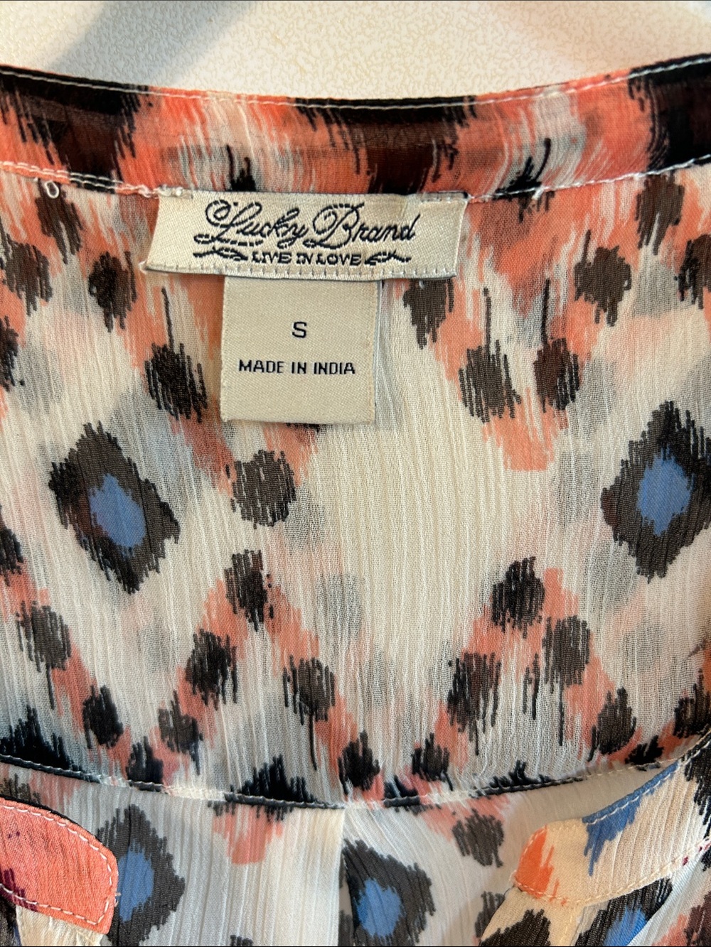 Lucky Brand Sleeveless Tie-Front Printed Blouse - Coral Multi - Picture 4 of 9